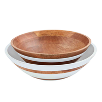 Mango Wood Stripe Strap Bowl Set