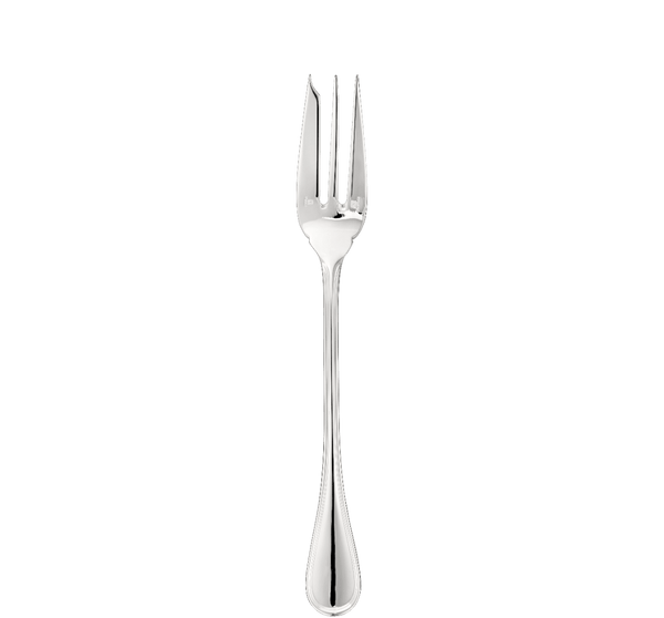 The Christofle Albi Acier Stainless Steel Serving Fork features three wide tines and a decorative handle, displayed centered on a plain white background.