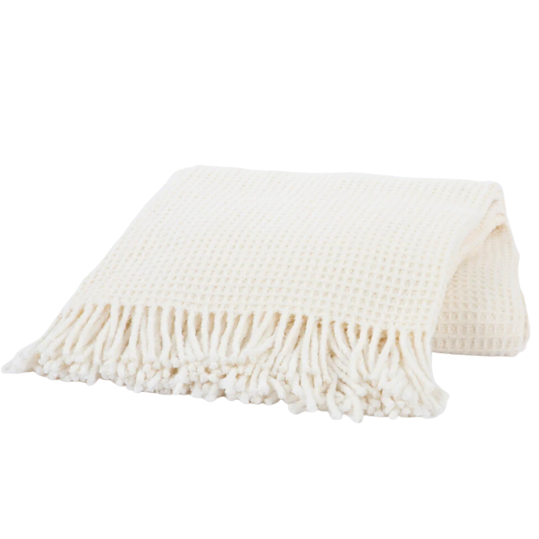 Waffle Weave Recycled Throw in cream. 