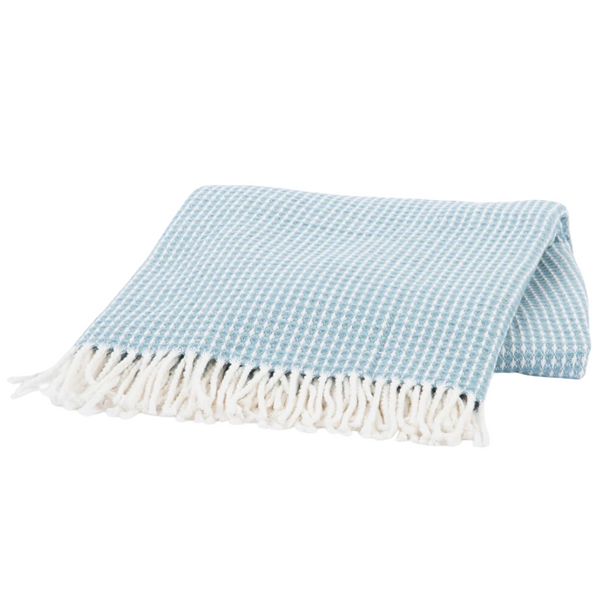Waffle Weave Recycled Throw in sky blue.