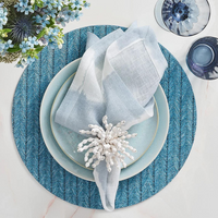 Watercolor Stripe Napkin Set of 4 in blue/grey set on a tablescape. 