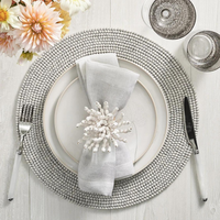 Watercolor Stripe Napkin Set of 4 in white/grey set on a tablescape. 