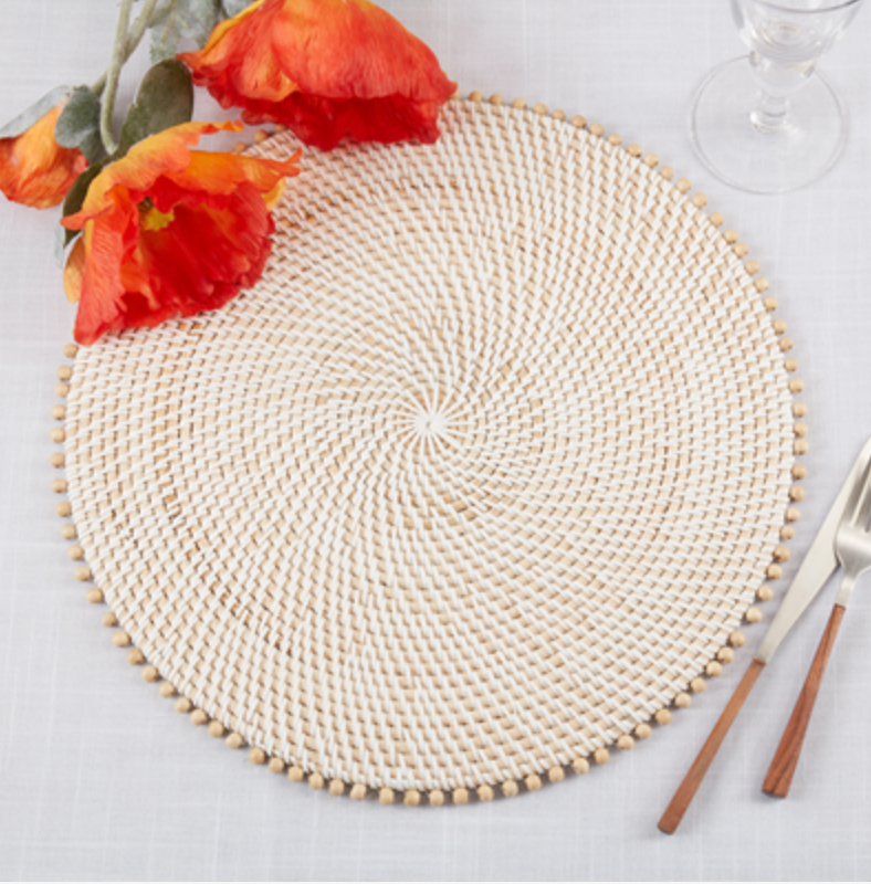 Beaded Edge Round Placemat Set of 4 - Natural