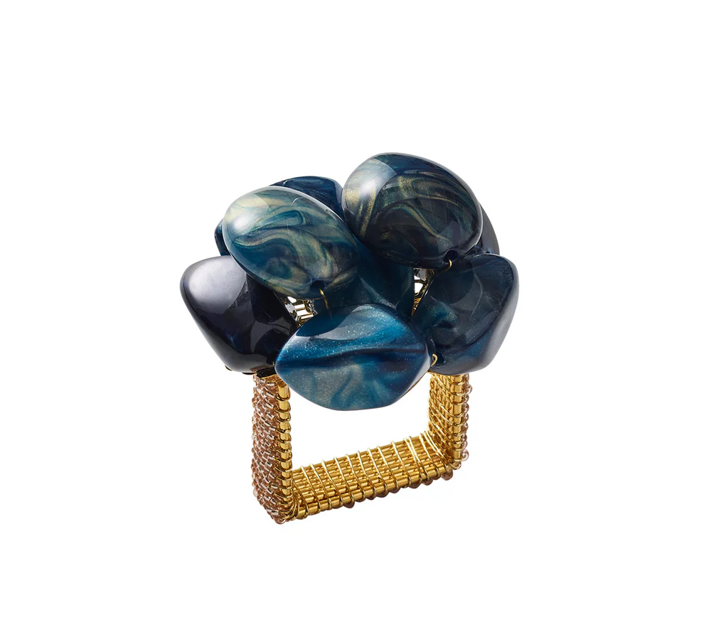 Bonton Napkin Ring Set of 4-Navy & Gold