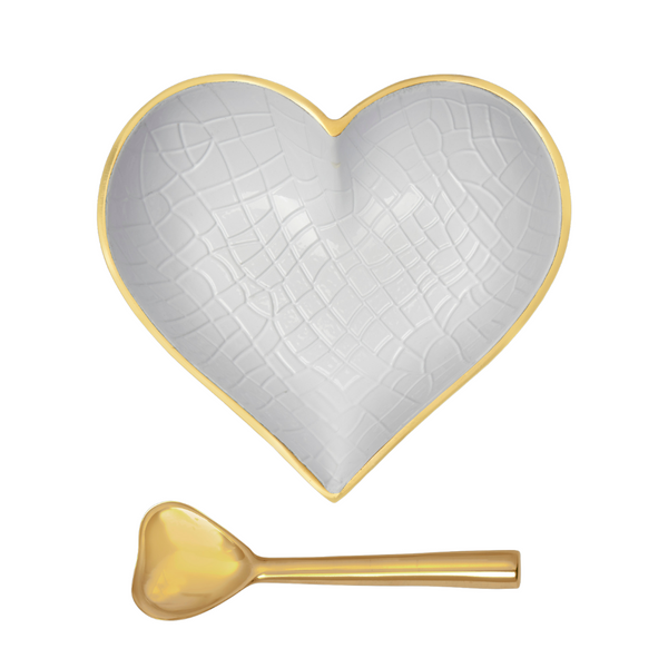 Happy Heart Croc Bowls With Spoon - White & Gold.