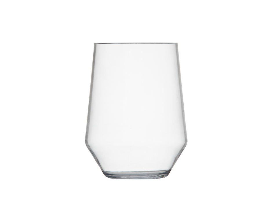 The Siesta Acrylic Glass Clear by Zwiesel Fortessa features straight sides and a slightly angular base, shown empty against a plain white background.