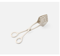 The Zena Serving Tongs by Blue Pheasant, featuring a sleek silver finish, slotted spatula-like ends, and circular finger grips, are an elegant addition to your collection of serving utensils and are displayed on a plain white background.