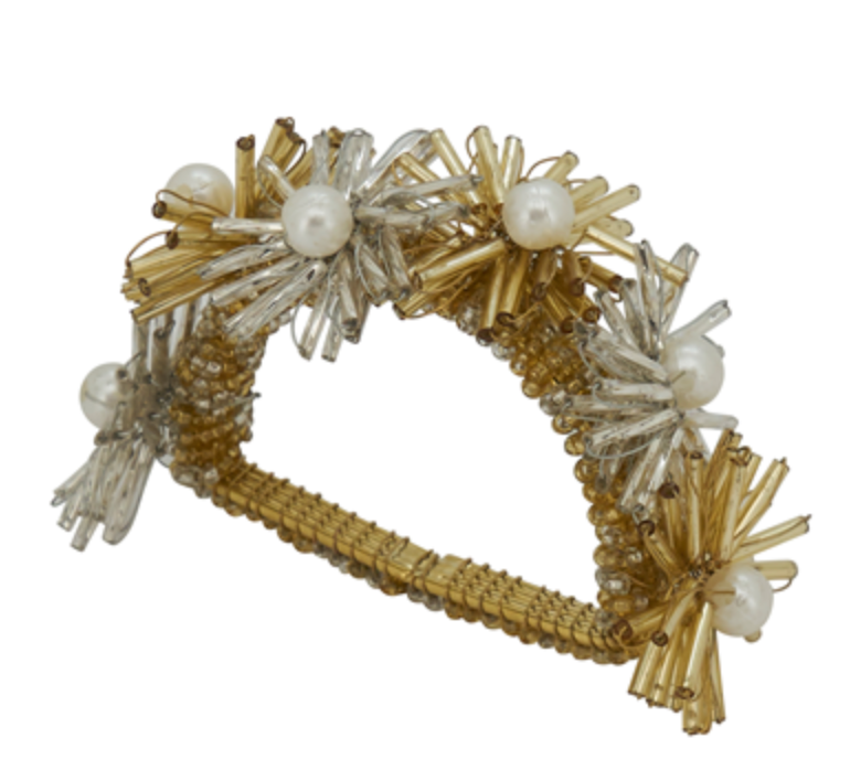 Beaded Flower Napkin Ring Set of 4