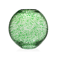 The Florence Vase Green by William Yeoward is a round glass vase in a vibrant green hue, featuring a textured, dappled surface pattern and shown against a white background.