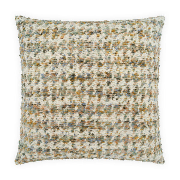 The Jaden Pillow Spring 22 x 22 by D.V. KAP / Canaan Company features textured, multicolored fabric in beige, brown, blue, and green with a speckled look and down fill, shown on a white background.