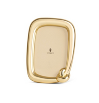 A rectangular Jessica McCormack Knot Frame Gold by L’Objet, featuring a gold-toned finish, rounded corners, and a decorative knot detail at the bottom right.