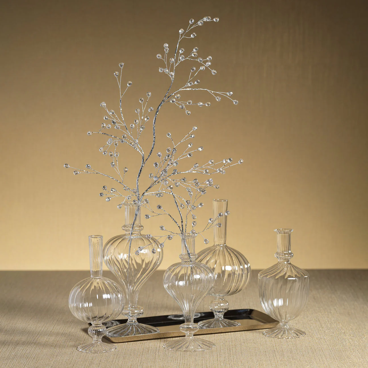 Glass Beaded Berry Tree Clear & Silver