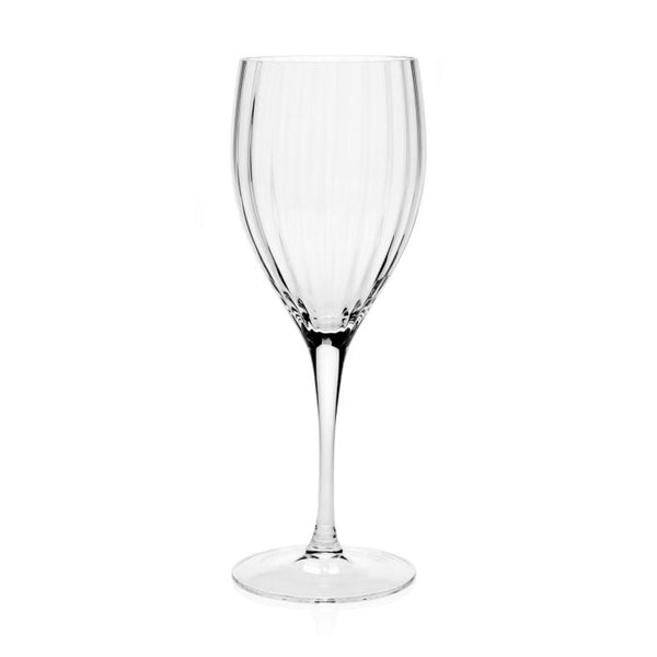 A clear, handmade Corinne Drinkware - Wine Glass by William Yeoward, featuring an elegant pattern with a long stem and round base, photographed against a plain white background.