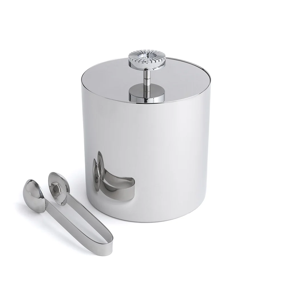 Striations  Silver Ice Bucket with Tongs