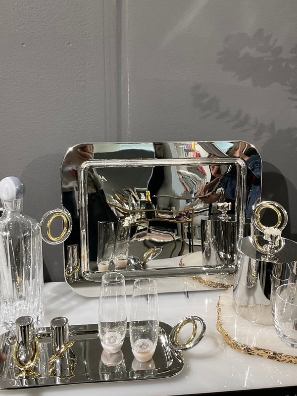 Ring Rectangle Serving Tray Silver -
