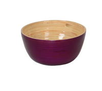 The Albert L Bamboo Classic - Mini Dip Bowl features a natural light wood interior and glossy dark purple exterior, crafted from food-safe bamboo—a stylish and durable tableware piece for any setting.