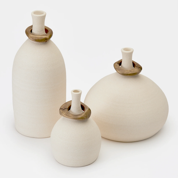 Mona Vessels -Blanc & Brass Set of 3