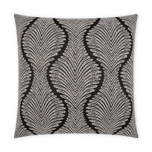 The D.V. KAP / Canaan Company Outdoor Pillow Palmyra Black 22 x 22 features a textured, wave pattern in black and beige—ideal as a weather-resistant accent for your patio décor.