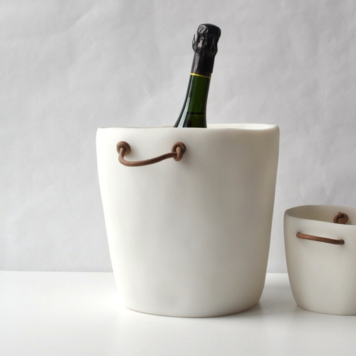 TF Champagne Bucket- Leather Handle White