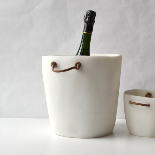 Champagne Bucket Leather Handle White