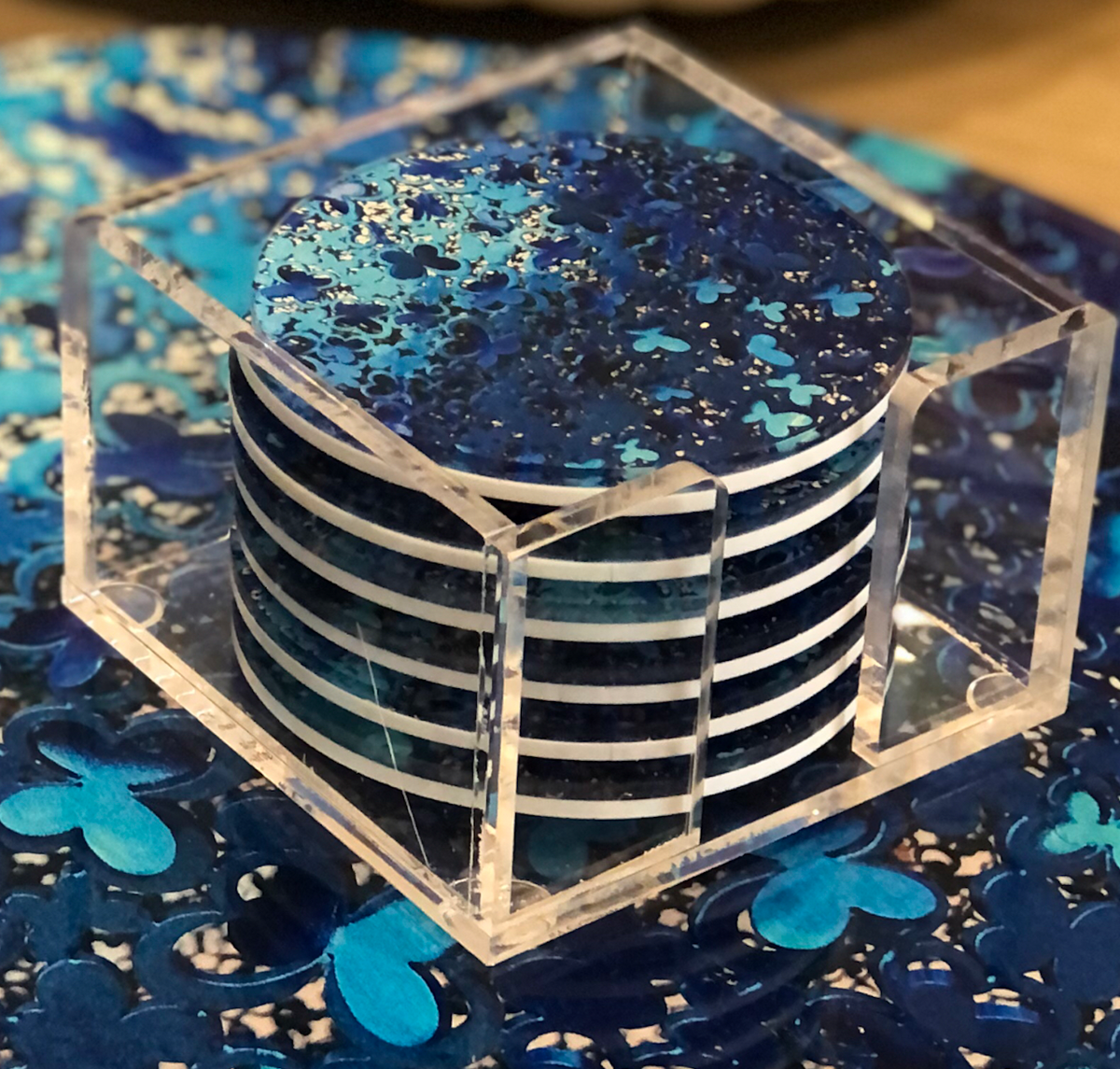 Blue Butterfly Acrylic Coaster Set
