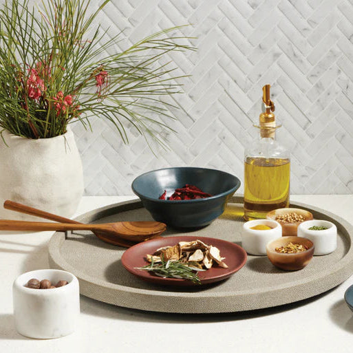 Calvin Faux Shagreen Lazy Susan Sand
