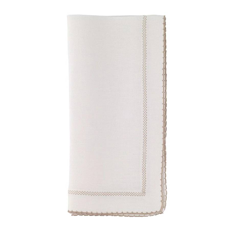 Picot Napkin White & Beige Set of 4