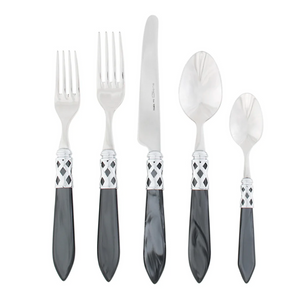 Aladdin brilliant flatware with charcoal handles. 