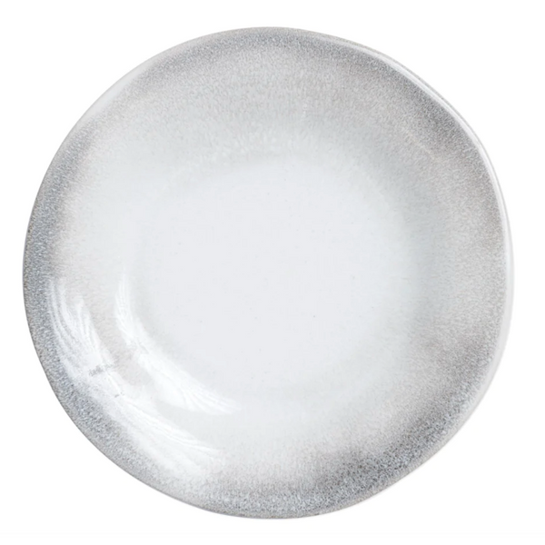 Aurora ash dinner plate is made of stoneware with an ash like pattern on the ridges. 