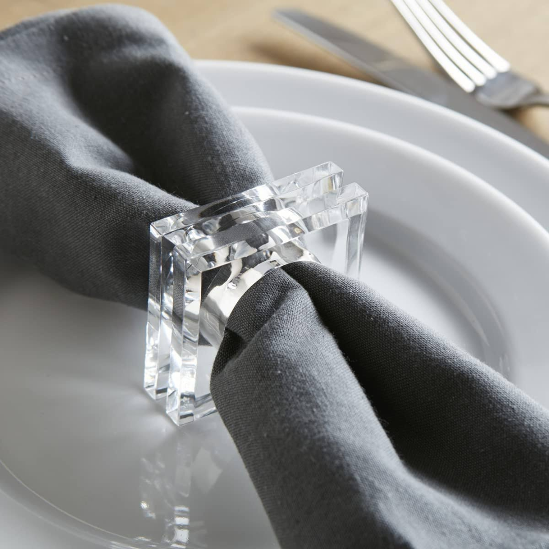 Crystal Block Napkin Ring Set of 4 - Clear