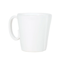 White stoneware mug. 