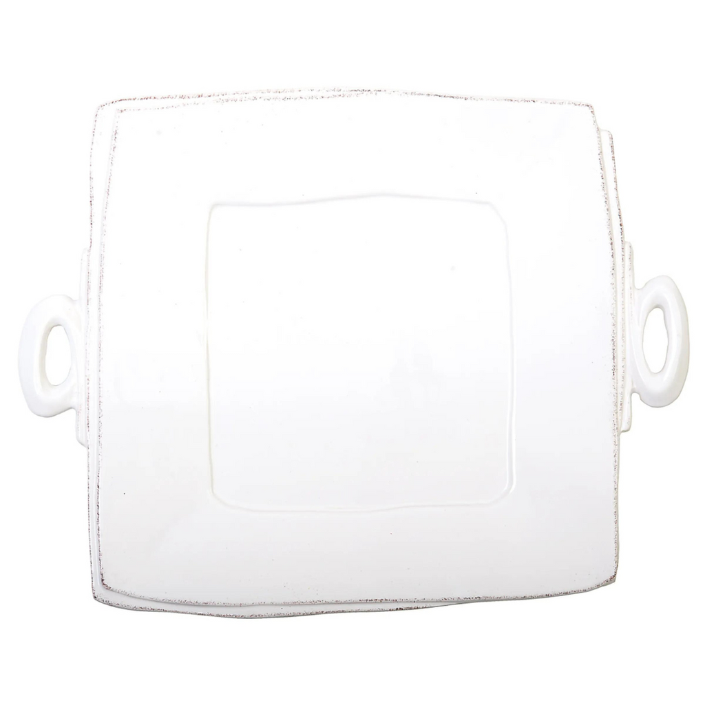 Vietri Lastra Handled Square Platter - White