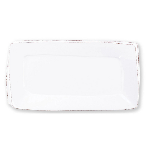 This rectangular platter is made in white of durable Italian stoneware. 