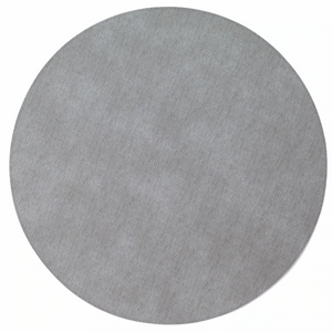 The Bodrum Pronto Placemat Round Set of 4 features gray, round, flat placemats with a soft, fabric-like texture. Made from phthalate-free vinyl for easy cleaning. Shown against a white background.