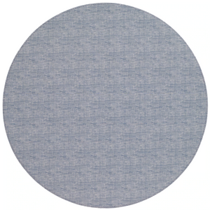 The Bodrum Pronto Placemat Round Set of 4 features light blue, textured, phthalate-free vinyl placemats with a subtle woven pattern. Durable and easy to clean, they're displayed on a white background.