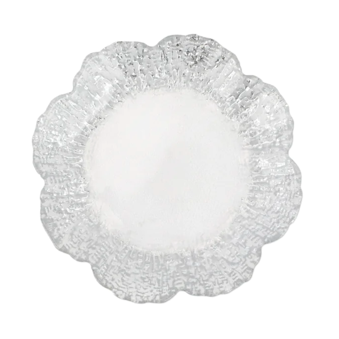 This flower-shaped canape plate and designed in platinum edges