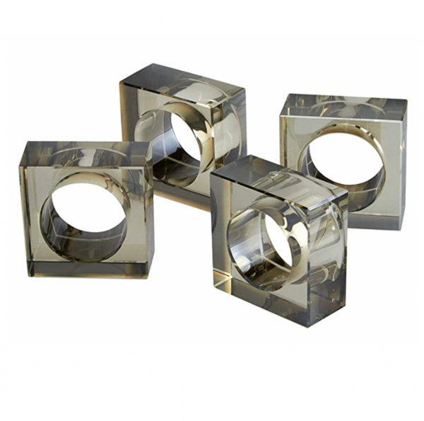 Crystal Cube Napkin Ring Smoke Set of 4