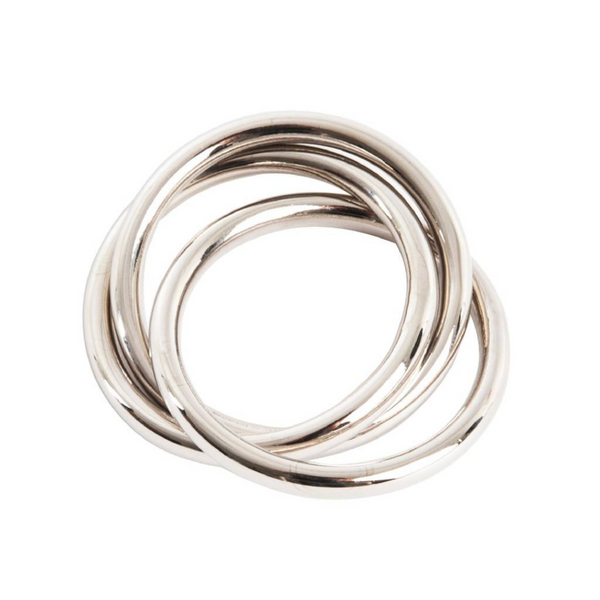 Silver metal triple ring napkin ring set. 