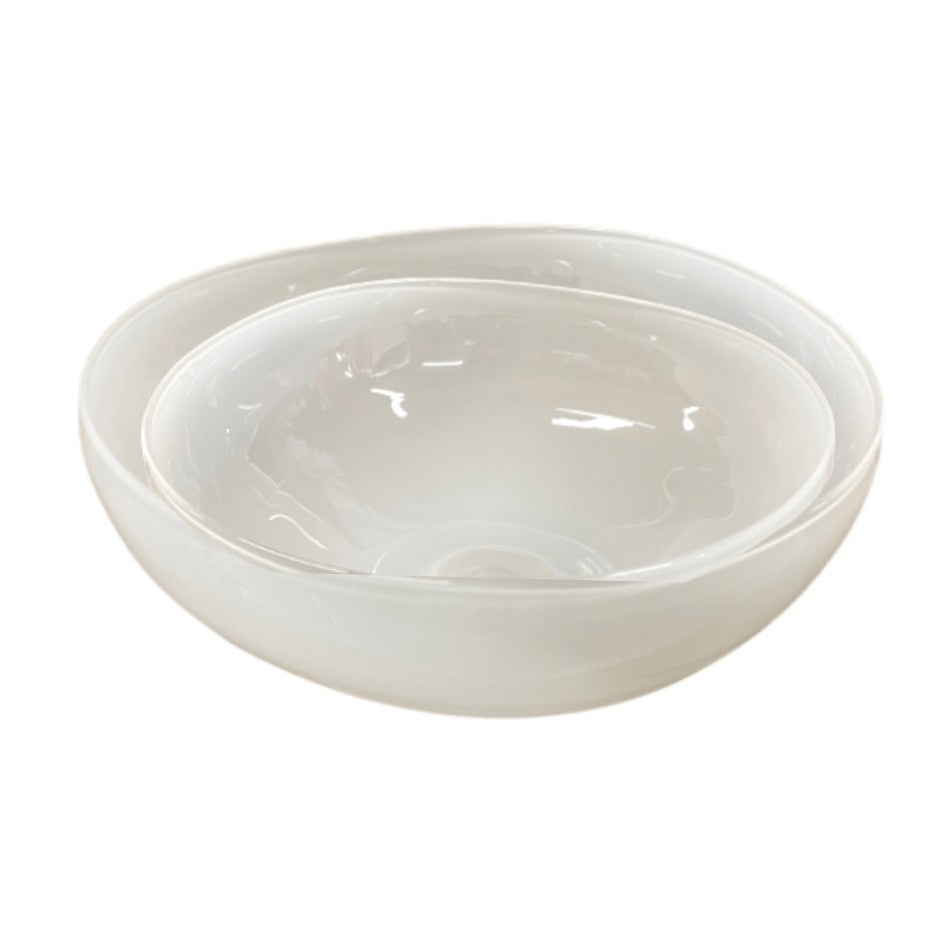 Medium 9" Glass Nesting Bowl White Cotton