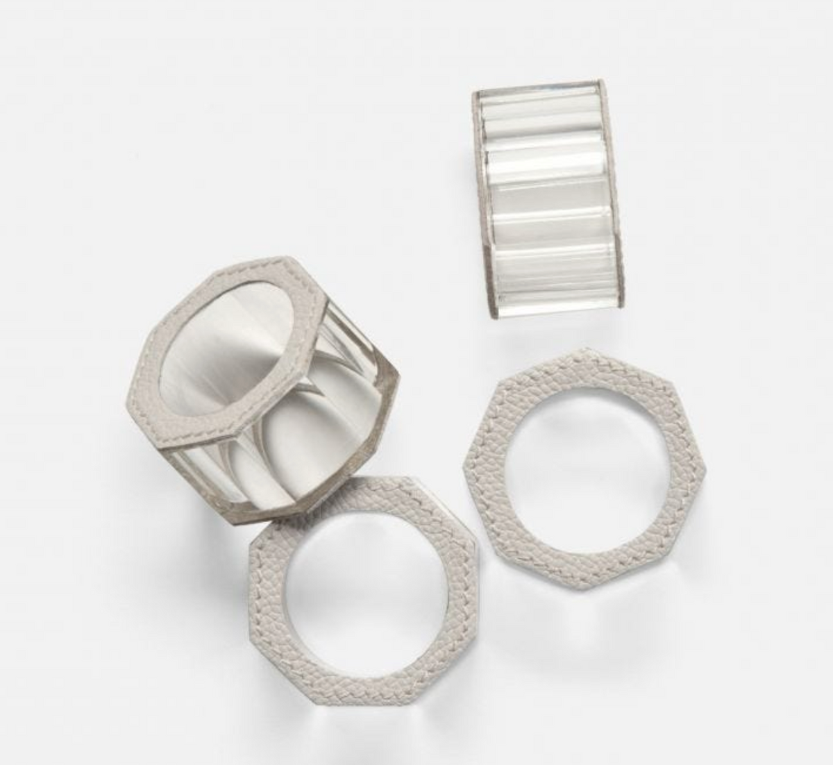 Arthur Leather Grey Napkin Ring Set of 4