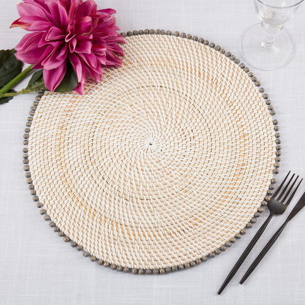 Beaded edge round placemat. 