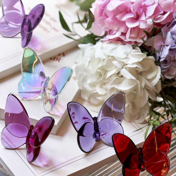 Purples, and blues, crystal butterflies from Baccarat. 