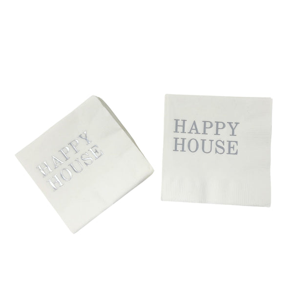Happy House white paper cocktail napkins. 