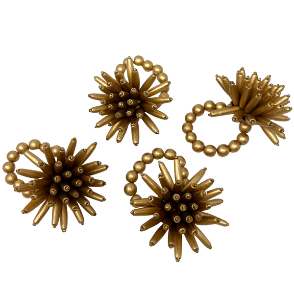 Desert Palm Wood Napkin Ring Set of 4 - Gold