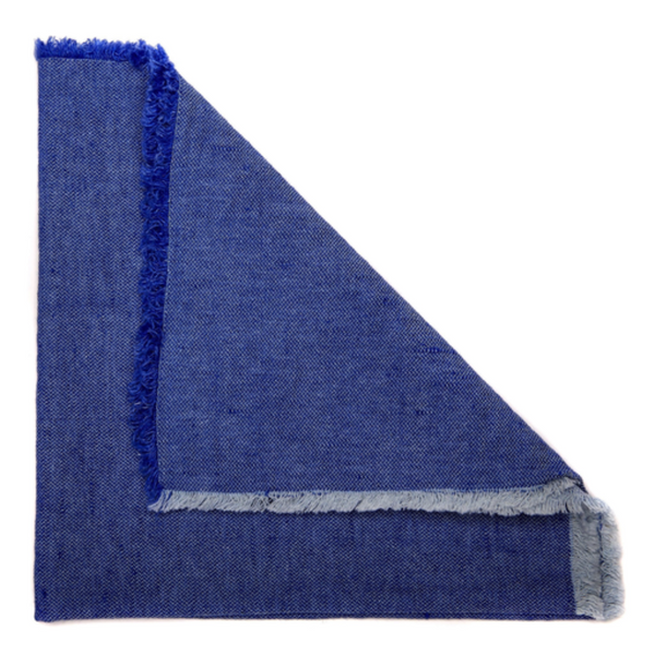Woven washed fringe oxford blue napkin set. 