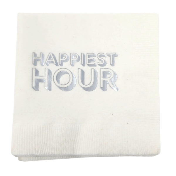 Happiest Hour white paper cocktail napkins. 