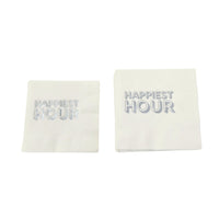 Paper cocktail napkins that says Happiest Hour. 