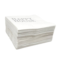 Stack of white paper cocktail napkins.