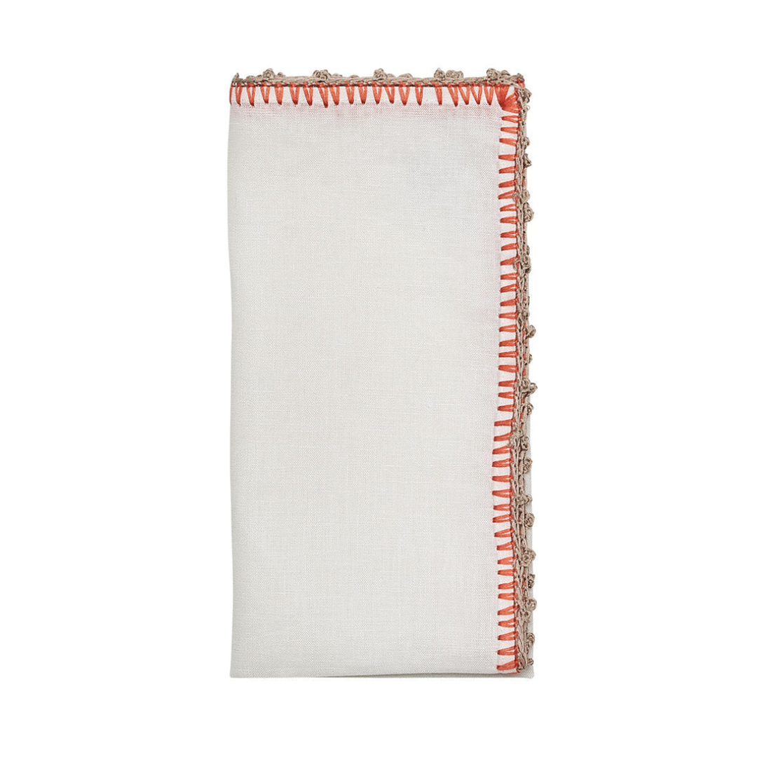 Knotted Edge Napkin Set of 4 - White, Natural, & Orange