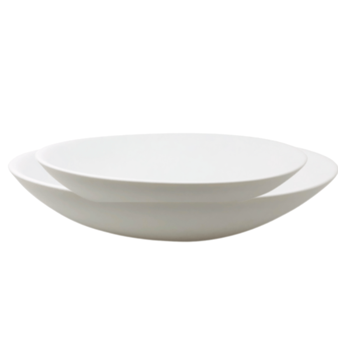 Medium and large white resin everyday bowl.